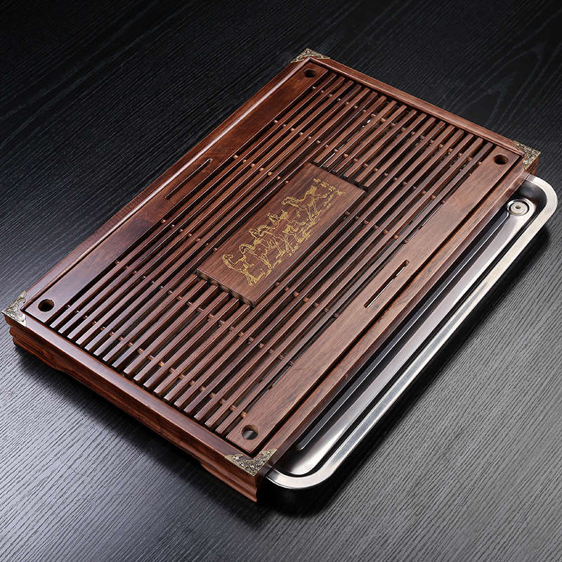 恬静生活 原木实木茶台茶具茶盘实木功夫家用茶海抽屉式排水茶道