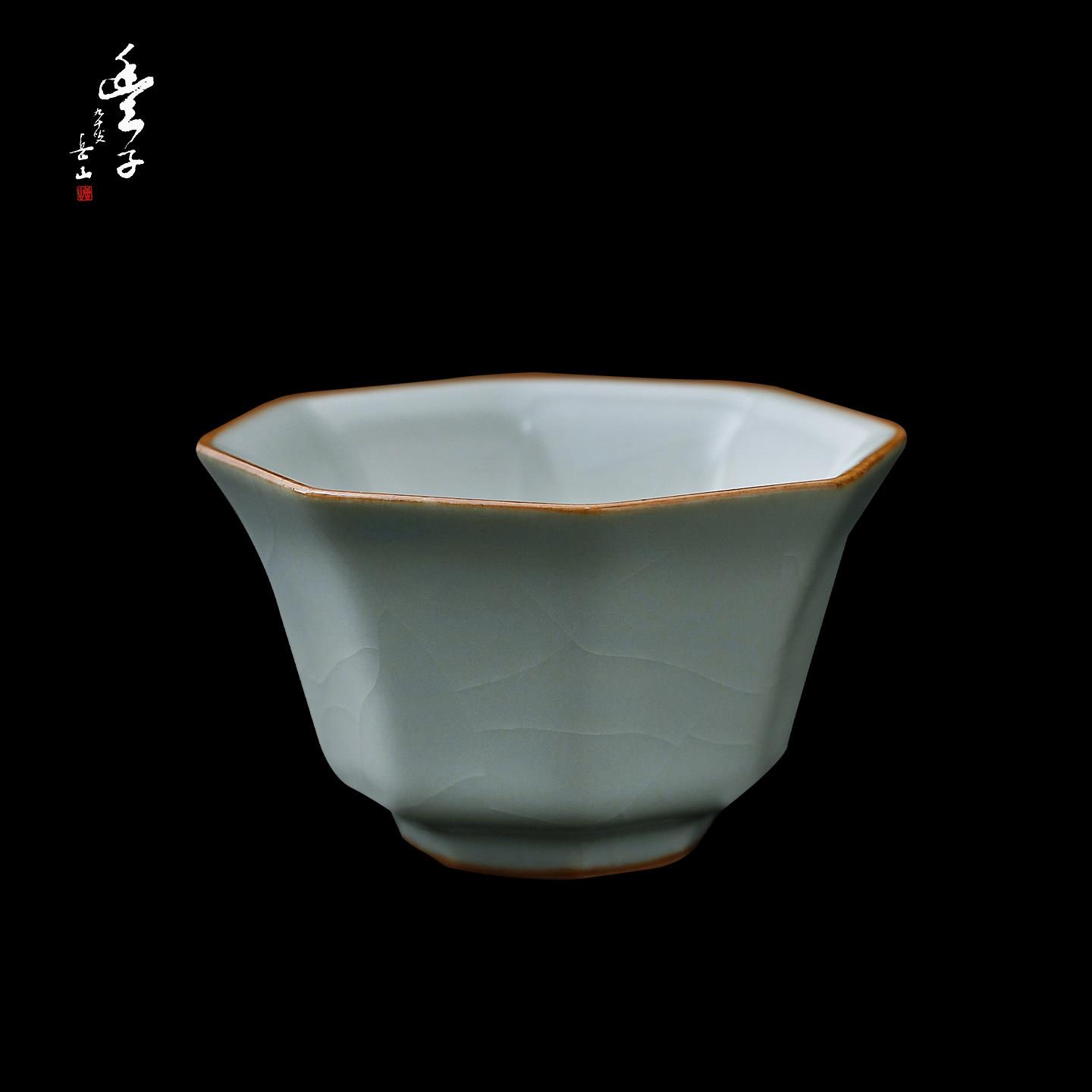 汝窑八方杯窑茶杯主人杯单杯陶瓷个人专用品茗杯功夫茶具70毫升图片