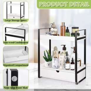 现货木制浴室置物置物架双层架浴室收架带抽屉木质柜台浴纳台面整