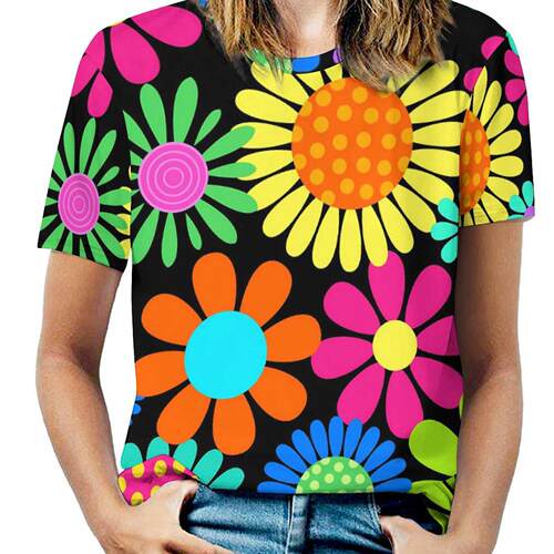 Contrast digital printed round neck T-shirt女数码印花圆领T恤