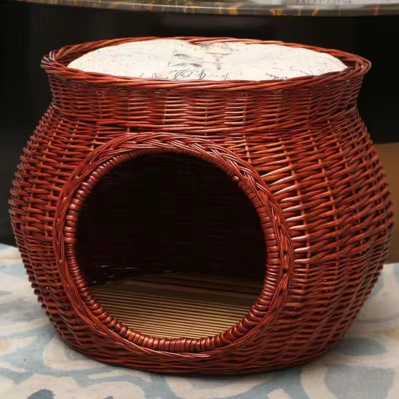 高档藤编猫窝四季通用天凉猫窝封层闭夏式双猫屋猫房子猫别墅猫舍