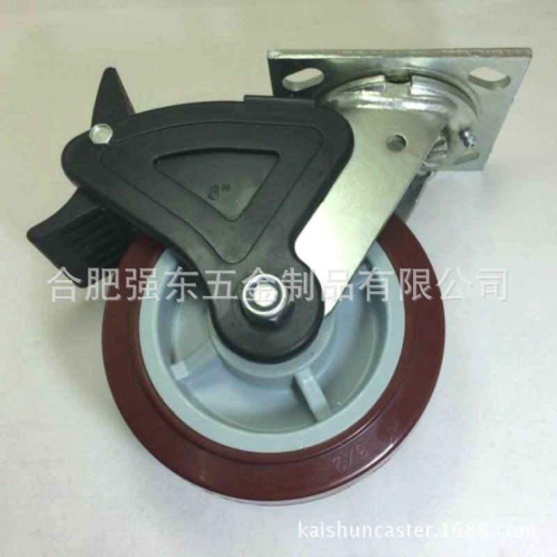 重型6寸聚氨酯轮子尼龙刹车PU万向轮4寸5寸8寸万向全刹脚轮子