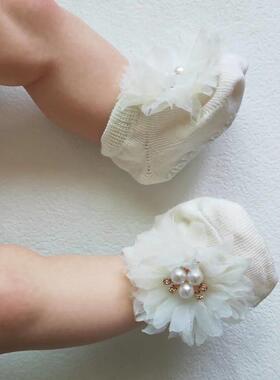 Lovely Pearl Bows Baby Headband Socks Set Non Slip Cotton So