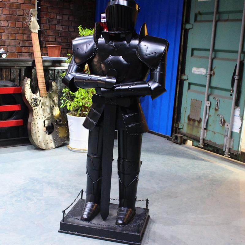 复古铁艺盔甲人摆件武士铠甲骑士模型酒吧家居装饰品勇士模型