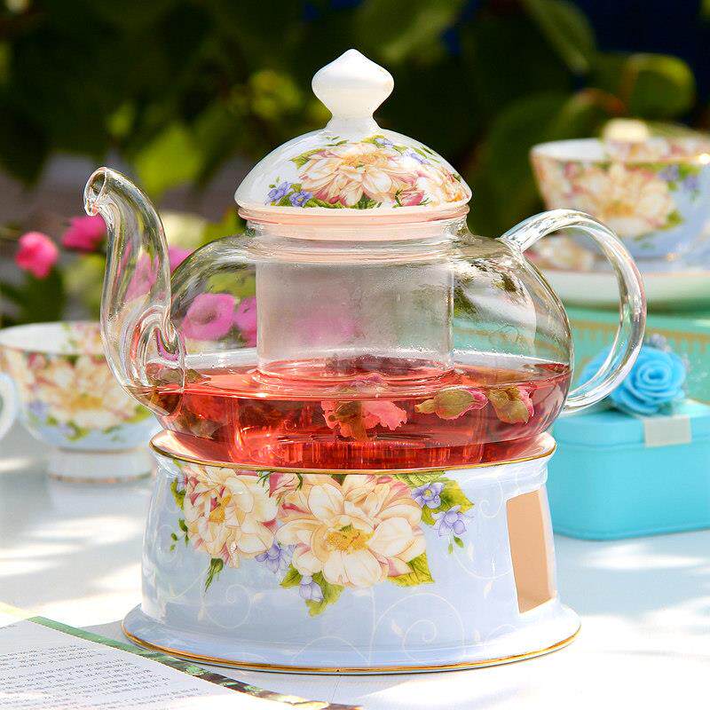 玻璃茶具套组骨瓷花茶壶茶杯耐热泡茶过滤功夫陶瓷泡茶炉蜡烛加热
