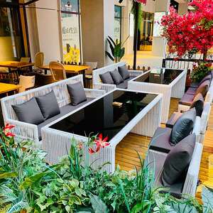 户外花园桌椅组合别墅庭院露台防晒藤椅民宿外摆休闲室外藤编桌椅