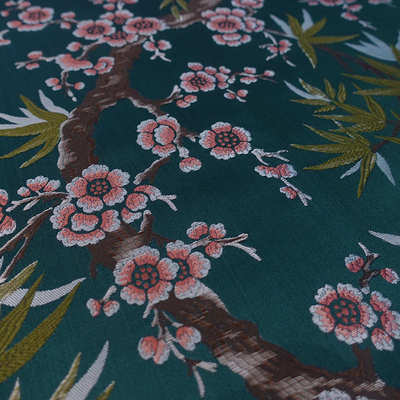 新中式树藤竹梅高精密提花面料红木家具抱枕坐垫沙发布家居面料