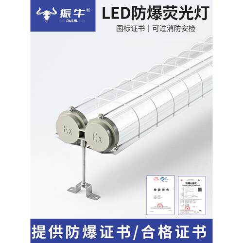 Led荧光防爆灯国家标准T8单、双管工厂车间照明防爆灯罩日光1.2m