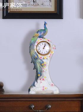 孔雀时钟摆件现代欧式简约工艺品电视柜酒柜玄关家居饰品装饰摆设