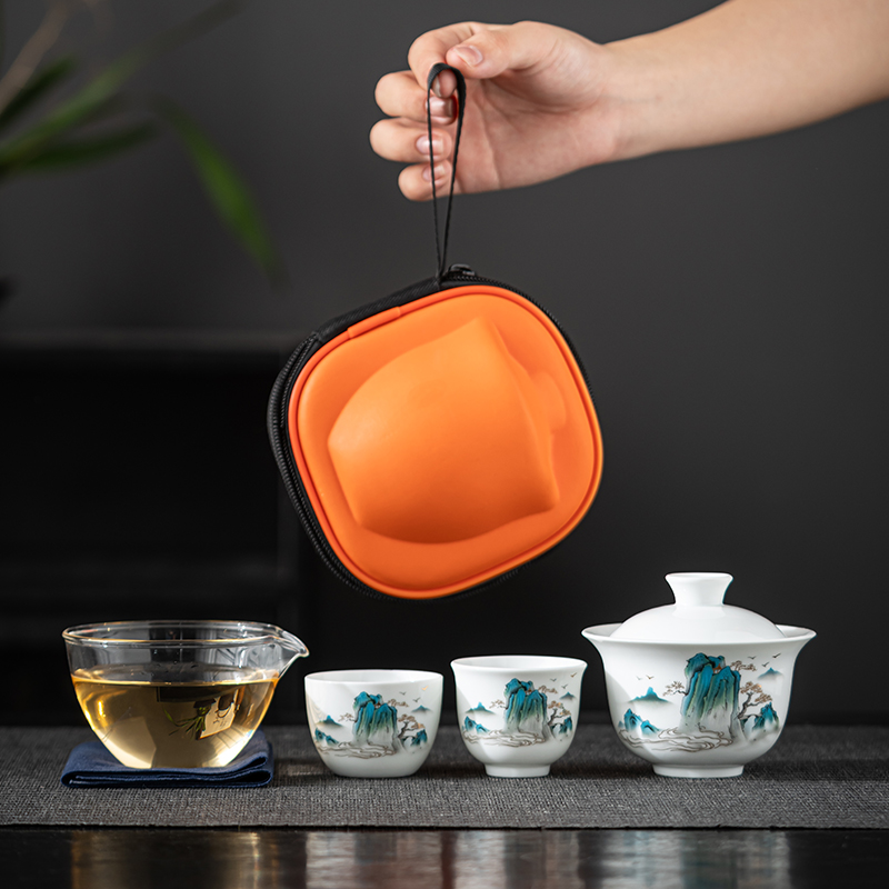 旅行茶具套装户外泡茶露营一壶二杯一人单人茶碗便携式盖碗快客杯