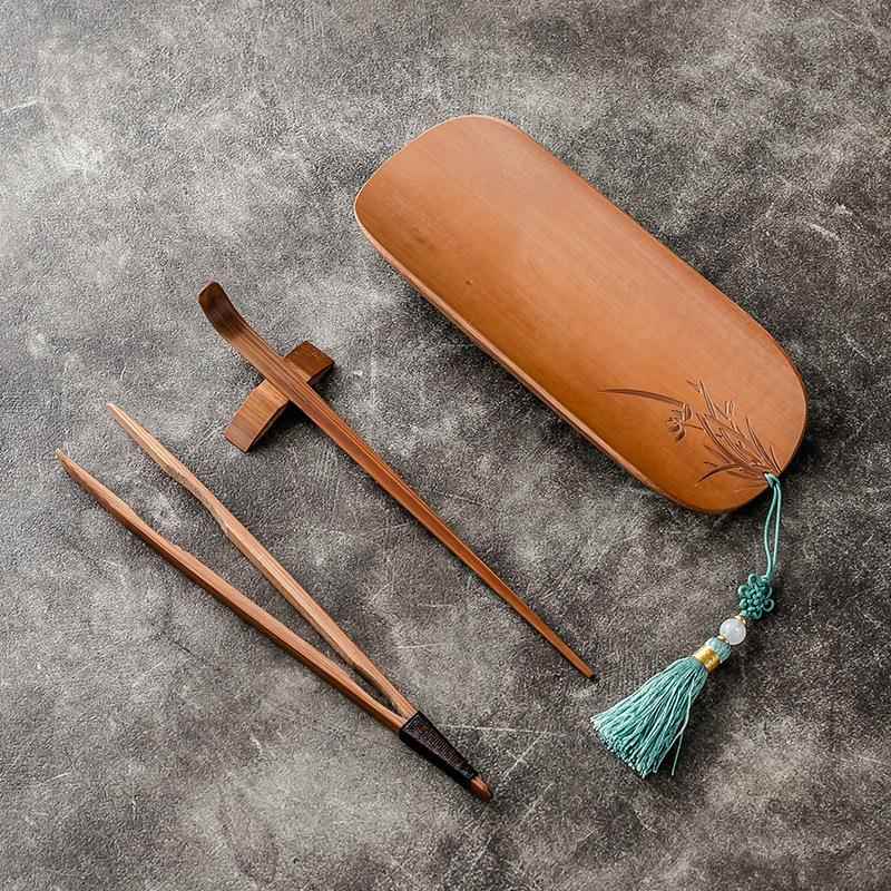 原ali-6304竹古仿茶则套装梅菊竹兰茶手工竹制雕花茶具茶道零配针