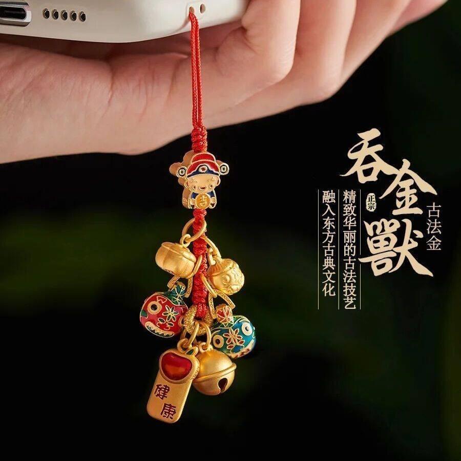 吞金兽钥匙扣高档古法金编织汽车钥匙链貔貅手机挂件财神爷挂饰