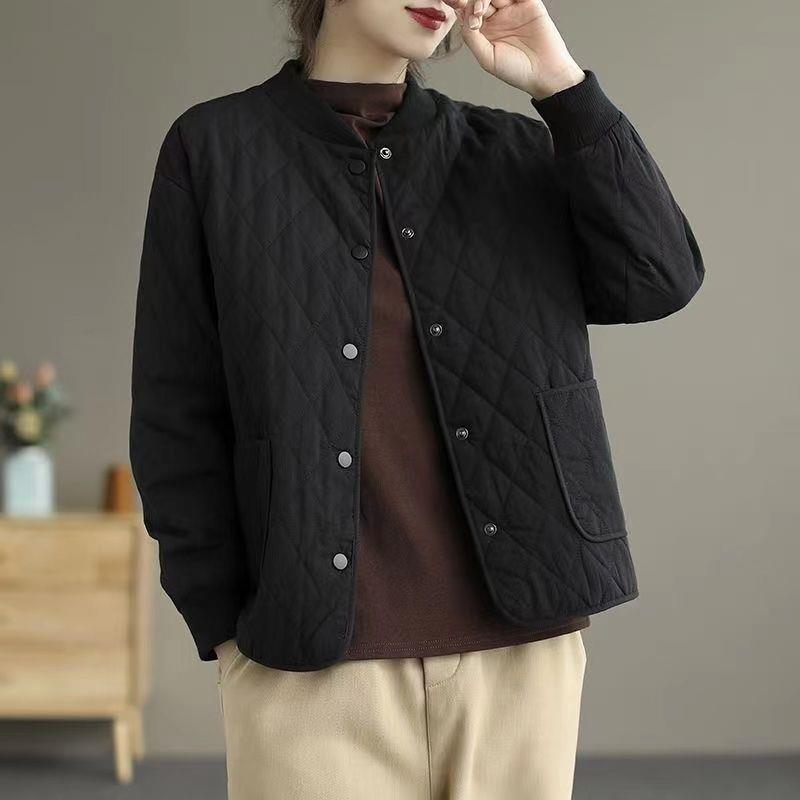 新品棉衣棉服女秋冬季菱格夹棉轻薄小棉袄2026新款妈妈装短款纯色