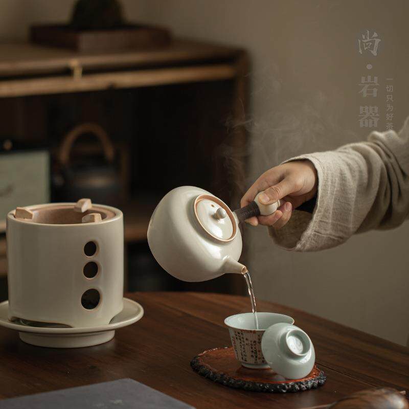 苏打釉炭炉煮茶炉围炉煮茶套装家用明火酒精加热烧水侧把壶烤奶罐