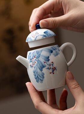 纯手工陶瓷泡茶壶绘雨夜芭蕉茶单壶带过壶滤手用家大号泡玉泥—玉