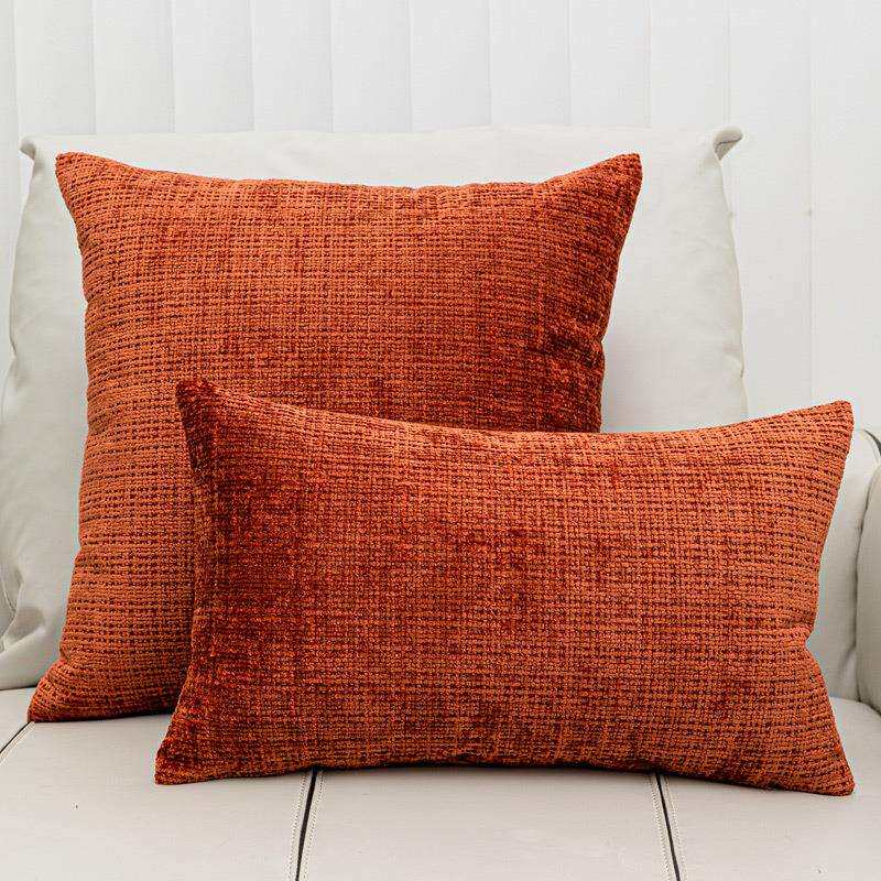 橘色灰色美式雪尼尔大抱枕长方形腰枕简约现代样板间靠枕纯色靠垫