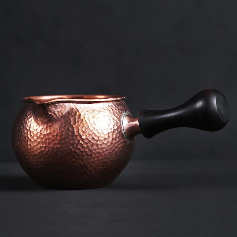 纯手工紫铜公道杯分茶器铜茶海 木侧把复古公道杯铜茶具配件家用