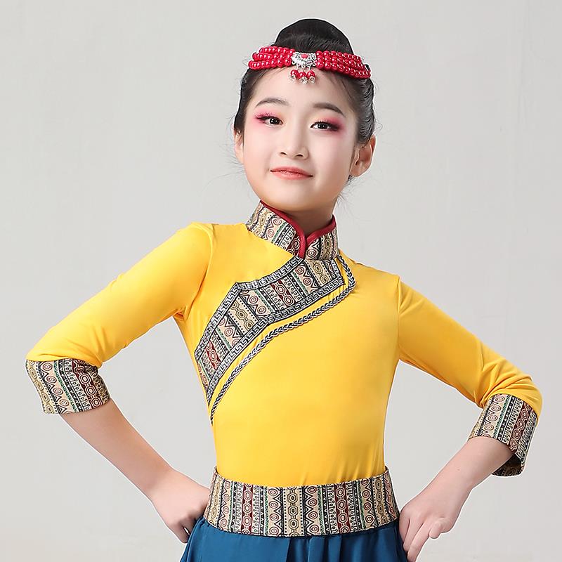 新款藏族少女舞蹈演出服装儿童藏族演出服一女童表演服六数民族跳
