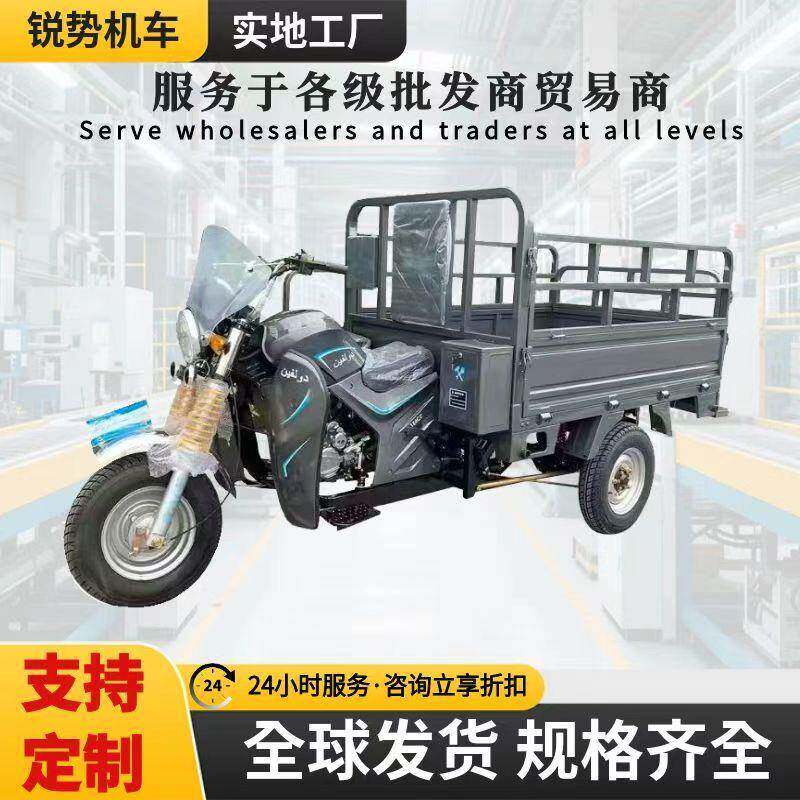 非洲热卖三轮燃油摩托车货运农用自卸翻斗车汽油摩托车载重王跨境