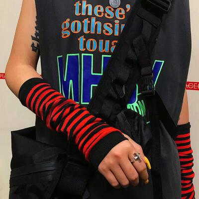 Y2K Arm Warmers Punk EMO Style Sreetwear Striped Elbow Glove