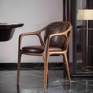北美黑胡桃木椅子实木餐椅北欧真皮软包靠背椅主人椅茶椅客椅意式