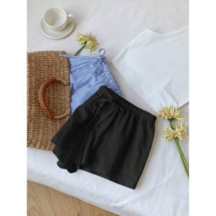 Minimalist Solid High-Waisted Wide-Leg Casual Shorts,,