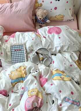 A类上四件床套纯棉224新款0床品单被套被罩床学生宿舍三件套F98SJ