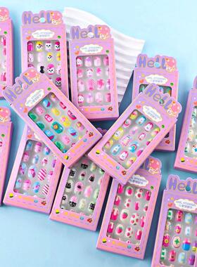 24Pcs/box Kids nails for Girl Cartoon Pattern False Nail Cut