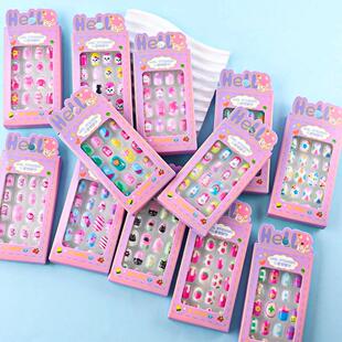 24Pcs Kids box Girl nails Cartoon for False Cut Nail Pattern
