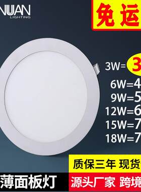 超薄平板灯18W24W压铸筒灯客厅厨房办公室嵌入1CM圆形方形面板灯