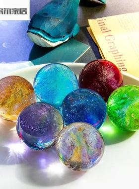 发光七彩琉璃珠水晶球桌面摆件星空小夜灯玻璃球装饰品生日礼物女