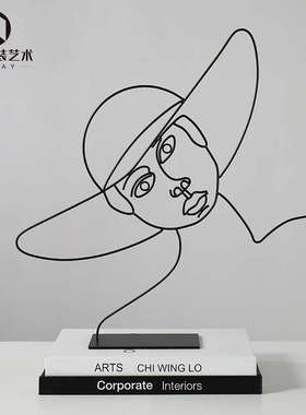 现代简约客厅铁艺线条女人摆件家居玄关电视柜装饰品样板间售楼