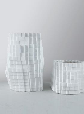 现代简约几何元素树脂花瓶白宽口径插花装饰品水养鲜花花器样板房