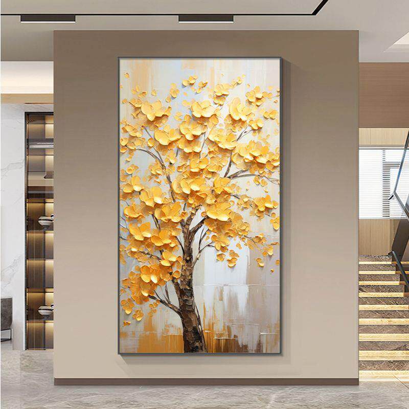 发财树装饰画新中式招财入户挂画玄关走廊油画过道进门正对门