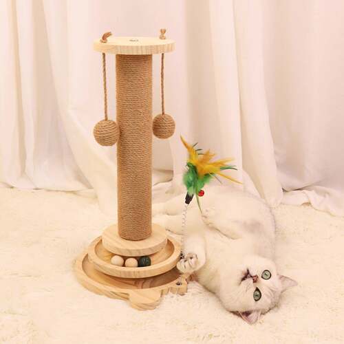 猫玩具实木猫转盘多功能猫抓柱剑麻柱不掉屑剑麻吊球自嗨解闷神器