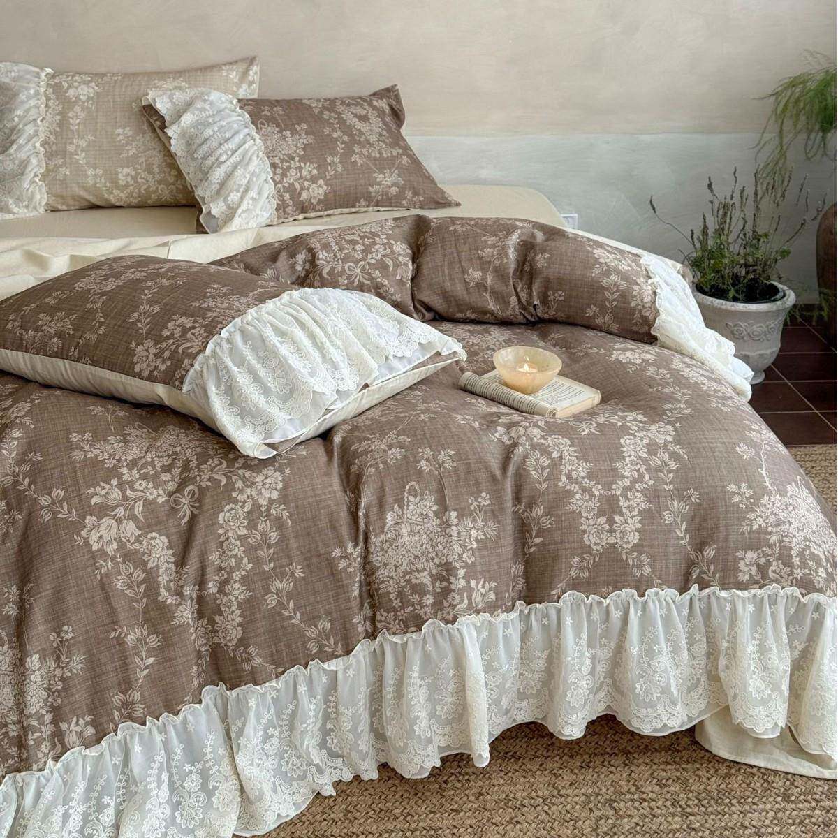 A类法式复古双层纱四件套全棉纯棉床单被套卧室家用床上用品