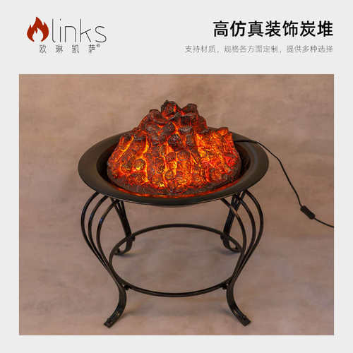 欧式假木炭酒店壁炉装饰酒吧客厅用电仿真子取暖木炭树脂取暖仿真