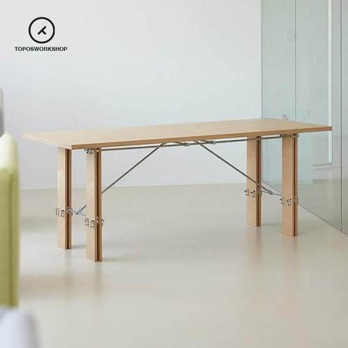 海洋板办公桌电脑桌简约家用餐桌桦木长条桌子光轴桌子实木大板桌