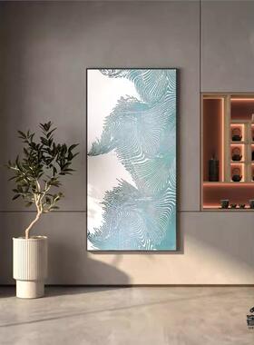 新中式客厅装饰画湖蓝色抽象线条肌理卧室入户玄关壁画竖版挂画
