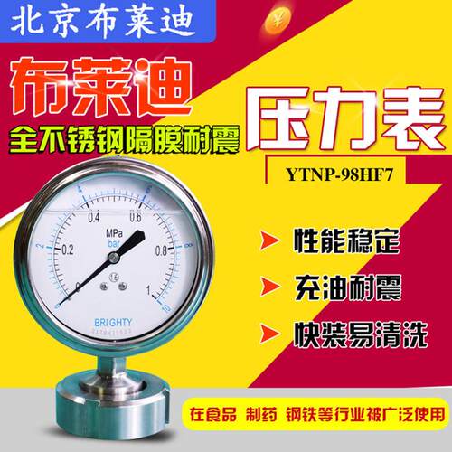 北京布莱迪隔膜耐震压力表YTNP-98HF7锁母连接