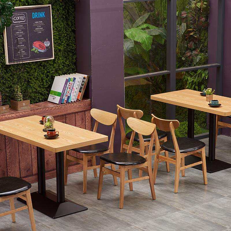 休闲简约快餐桌椅组合小吃饭店实木餐椅奶茶甜品店咖啡馆小圆方桌