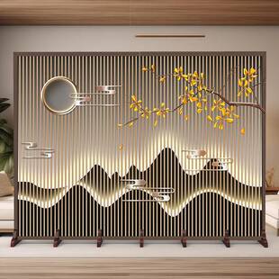 2025新中式 办公室可折叠移动玄关正对门客厅定制山水 屏风隔断新款