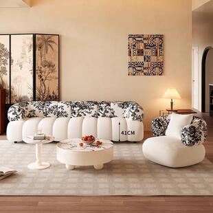 法式布艺沙发小户型客厅复古沙发奶油风民宿服装店沙发休息区接待