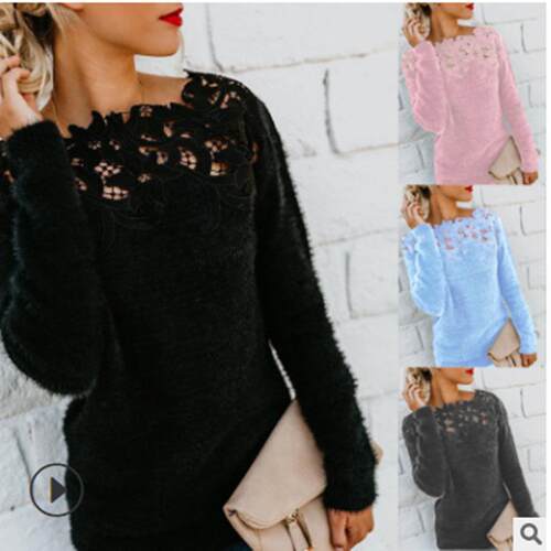 Women's patchwork lace long sleeved sweater