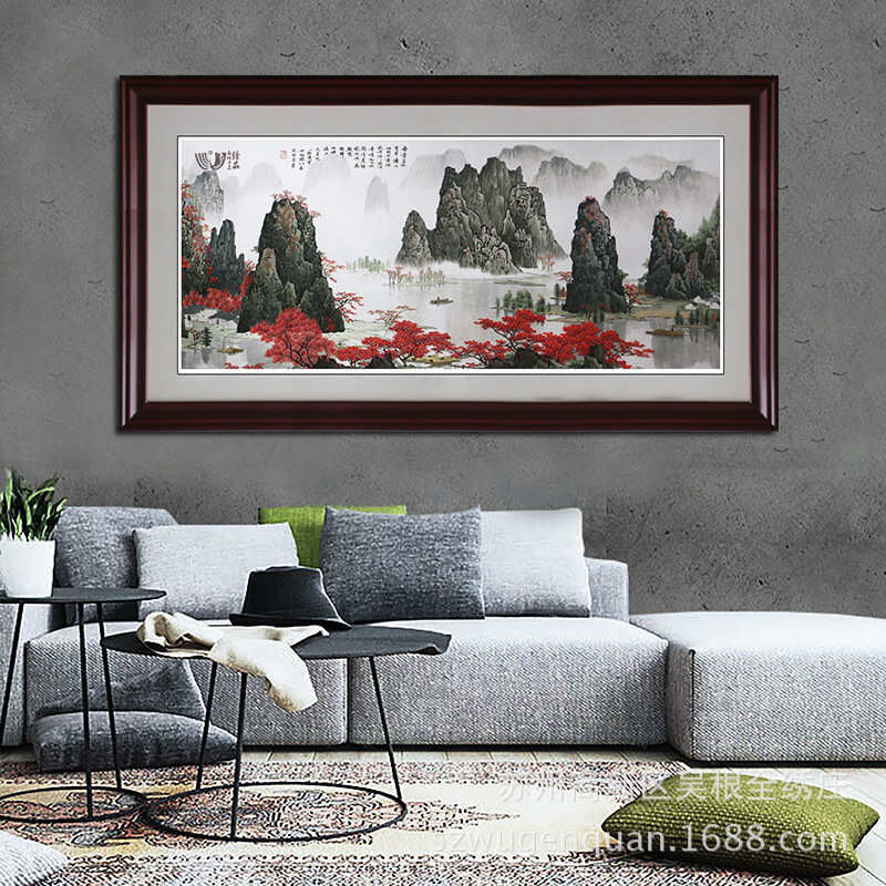 苏绣成品挂画客厅办公室饭店带框装饰画手工刺绣漓江山水图片