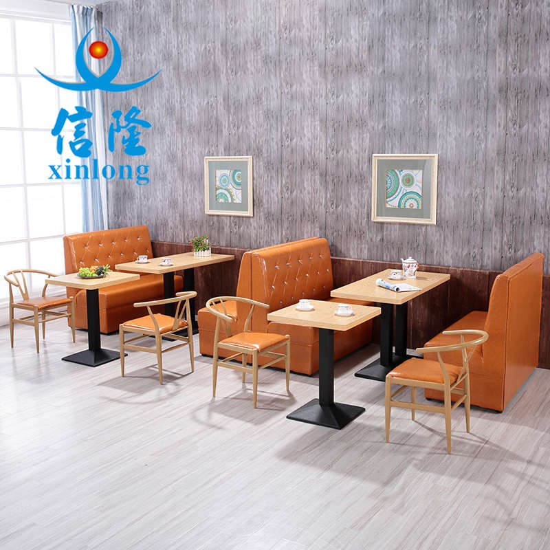 铁艺仿实木椅简约咖啡西餐厅奶茶甜品小吃店双人卡座沙发桌椅组合
