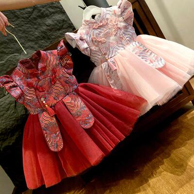 周岁女宝宝礼服夏中式抓周宴红色婴儿唐装公主生日衣服春女孩旗袍