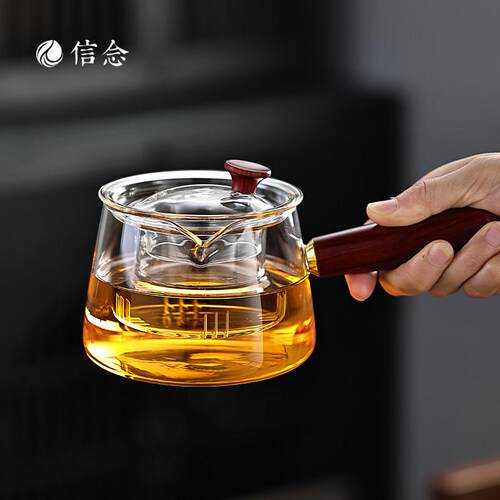 实木侧把壶黑晶炉玻璃煮茶壶小型围炉煮茶器泡茶壶过滤迷你电热炉