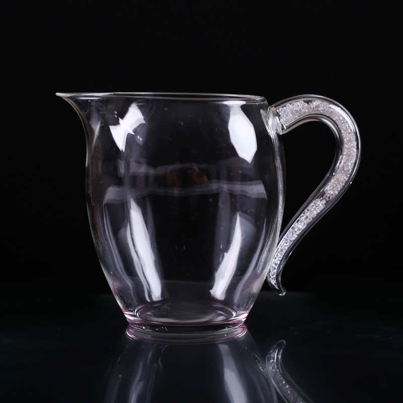 透明玻璃公道杯 高硼硅玻璃茶具茶海加厚彩把耐冷热分茶器公道杯