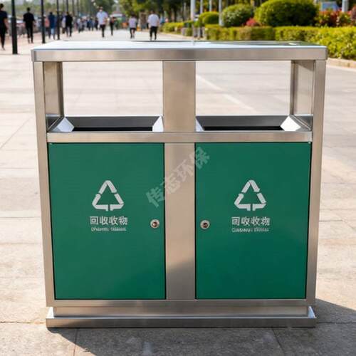 源头工厂定制采购户外不锈钢两分类垃圾桶环卫专用加厚果皮回收箱